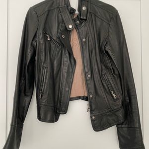 Cropped black leather jacket